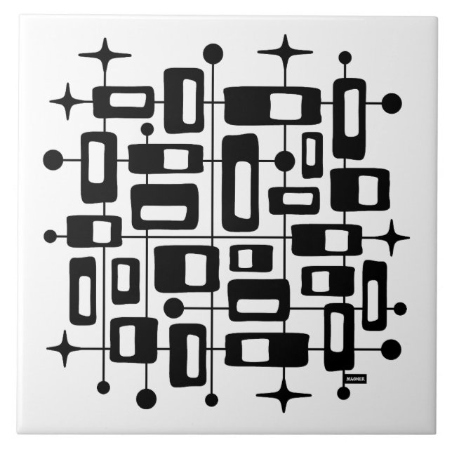 Mid Century Modern Atomisk Abstrakt Kakelplatta (Framsidan)