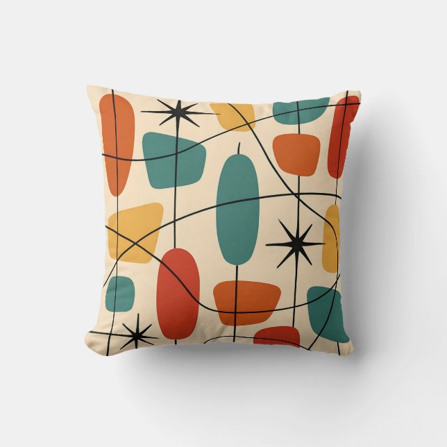 Mid Century Modern Atomisk Abstrakt Kudde (Framsida)