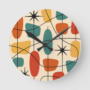 Mid Century Modern Atomisk Abstrakt Rund Klocka