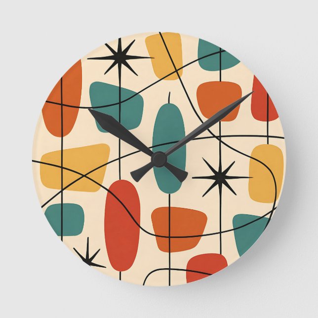 Mid Century Modern Atomisk Abstrakt Rund Klocka (Framsida)