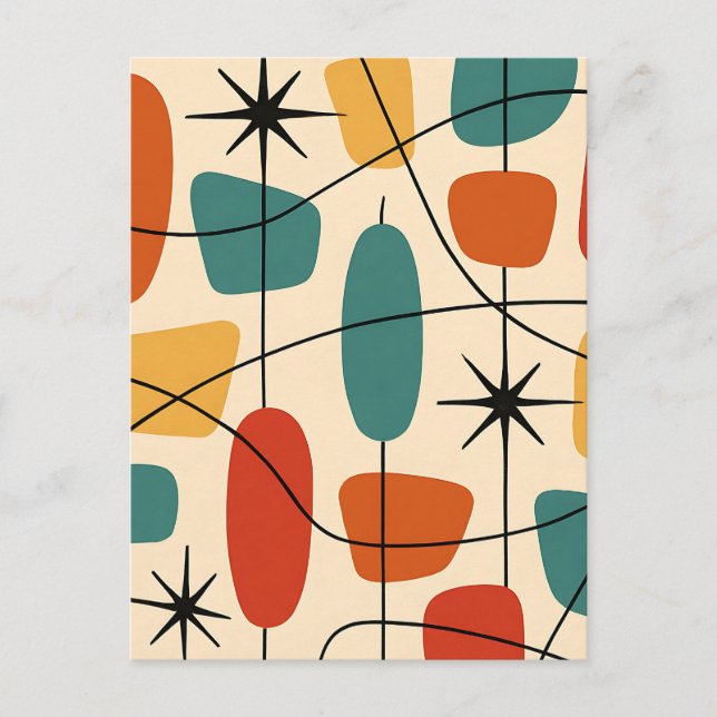 Mid Century Modern Atomisk Abstrakt Vykort (Framsida)
