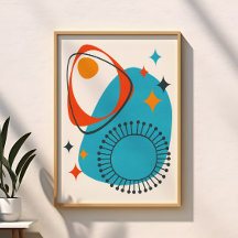 Mid Century Modern Atomisk Blå Röd Orange Abstrakt