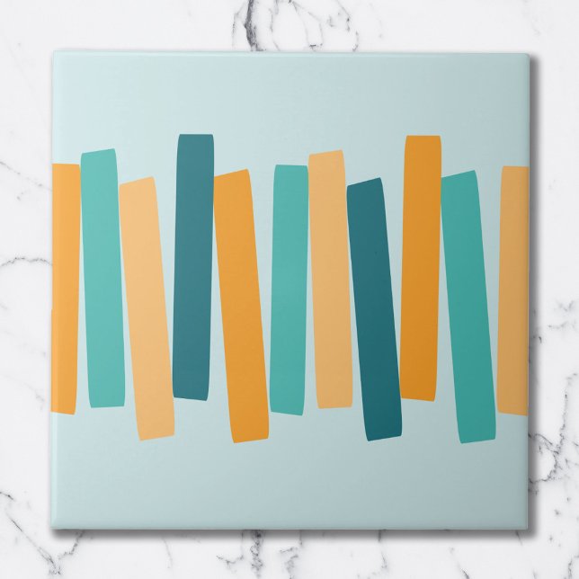 Mid Century Modern Atomisk Funky Block Aqua Orange Kakelplatta (Skapare uppladdad)