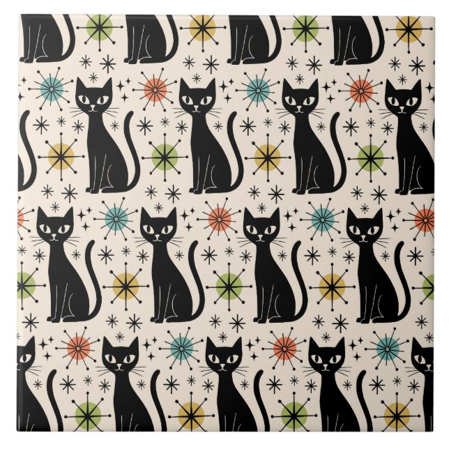 Mid Century Modern Atomisk Kattmönster Kakelplatta (Framsidan)
