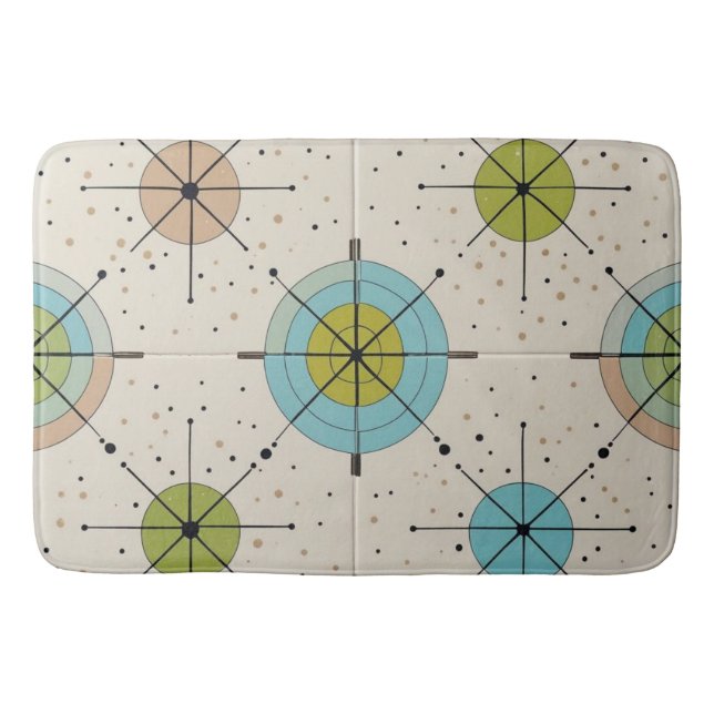 Mid Century Modern Atomisk Stjärnburst Mönster Badrumsmatta (Framsidan)
