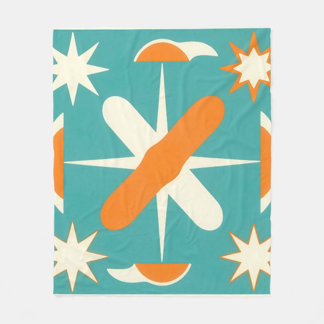 Mid Century Modern Atomisk Stjärnexplosion Fleecefilt (Framsidan)
