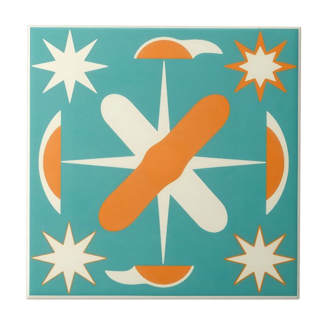 Mid Century Modern Atomisk Stjärnexplosion Kakelplatta (Framsidan)