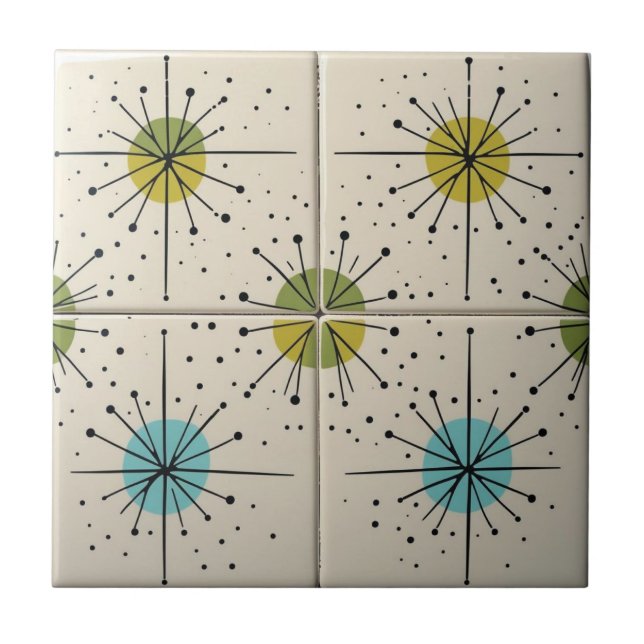 Mid Century Modern Atomisk Stjärnexplosion Mönster Kakelplatta (Framsidan)