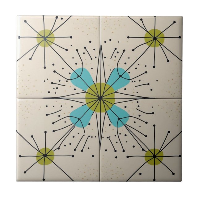 Mid Century Modern Atomisk Stjärnexplosion Mönster Kakelplatta (Framsidan)