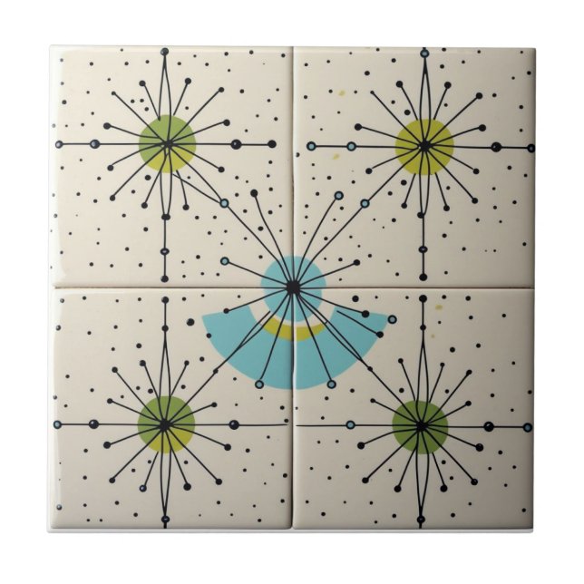 Mid Century Modern Atomisk Stjärnexplosion Mönster Kakelplatta (Framsidan)