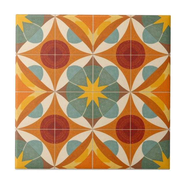 Mid Century Modern Atomisk Stjärnexplosion Mönster Kakelplatta (Framsidan)