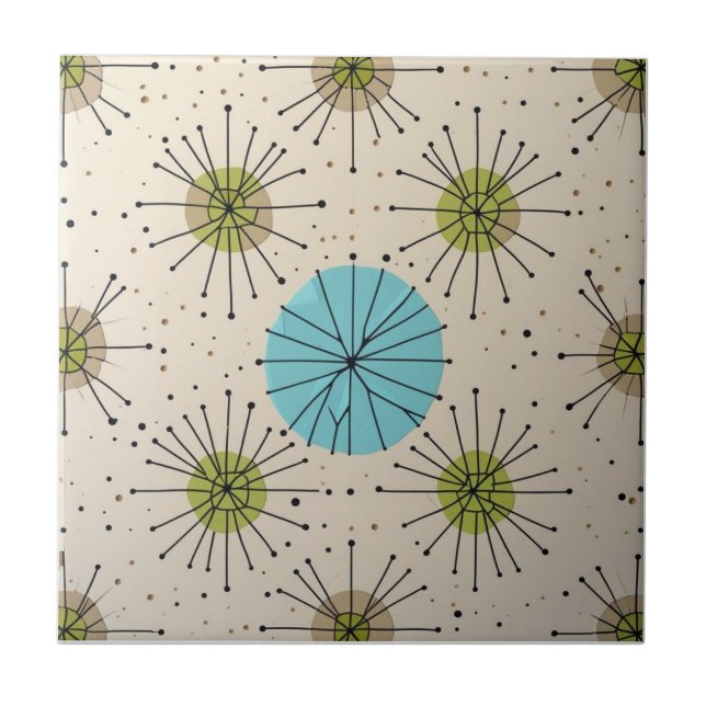 Mid Century Modern Atomisk Stjärnexplosion Mönster Kakelplatta (Framsidan)