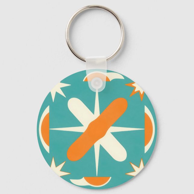 Mid Century Modern Atomisk Stjärnexplosion Nyckelring (Framsida)
