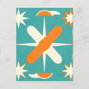 Mid Century Modern Atomisk Stjärnexplosion Vykort