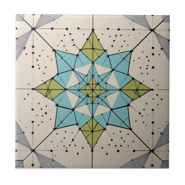 Mid Century Modern Atomisk Stjärnexplosionsmönster Kakelplatta (Framsidan)