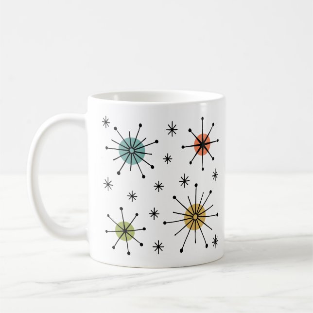Mid Century Modern Atomisk Stjärnknall Mönster Kaffemugg (Vänster)