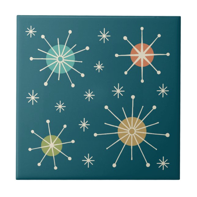 Mid Century Modern Atomisk Stjärnknall Mönster Kakelplatta (Framsidan)