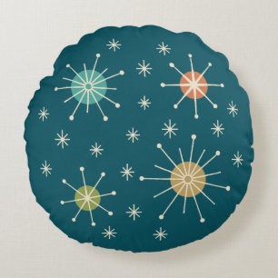 Mid Century Modern Atomisk Stjärnknall Mönster Rund Kudde