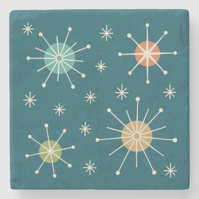 Mid Century Modern Atomisk Stjärnknall Mönster Stenunderlägg (Framsidan)