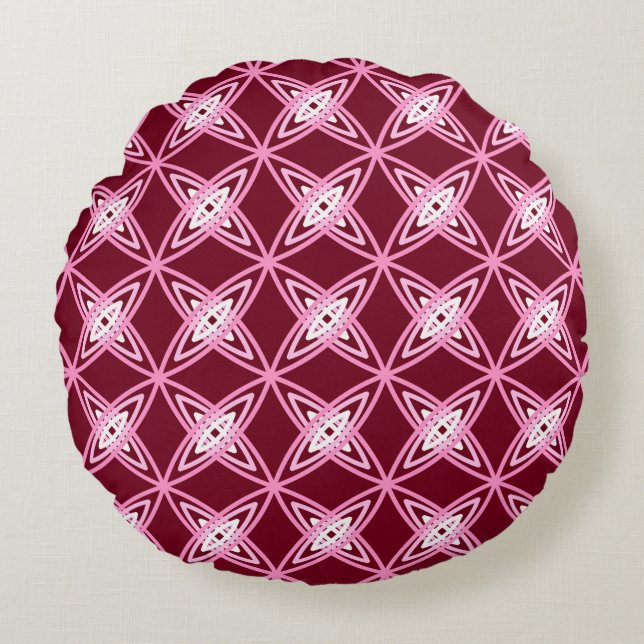 Mid Century Modern Atomisk Tryck - Burgundervin Rund Kudde (Framsidan)