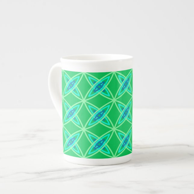 Mid Century Modern Atomisk Tryck - Jadegrön Benporslin Mugg (Framsida vänster)