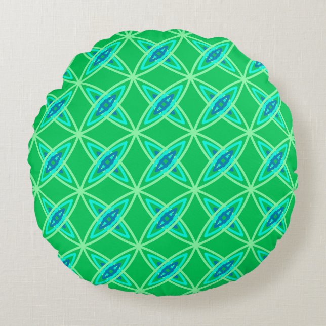 Mid Century Modern Atomisk Tryck - Jadegrön Rund Kudde (Framsidan)