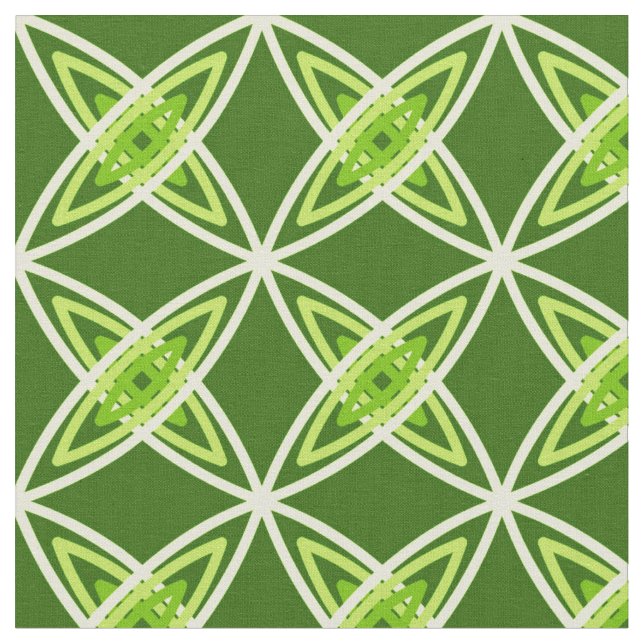 Mid Century Modern Atomisk Tryck - Olivgrön Tyg (Närbild)