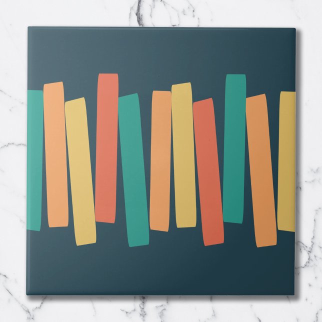 Mid Century Modern Atomiska Funky Block Teal Orang Kakelplatta (Skapare uppladdad)