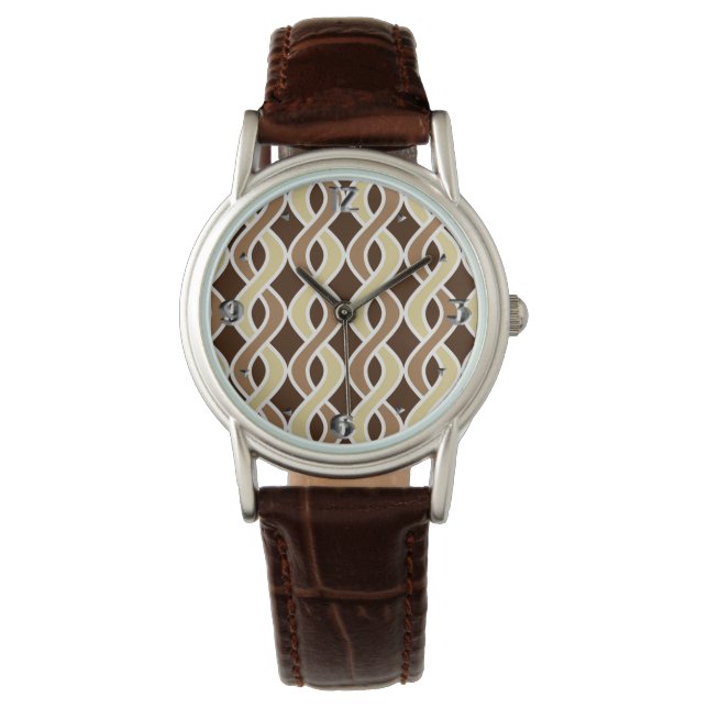 Mid-Century Modern-band, taupe och brun Armbandsur (Framsida)