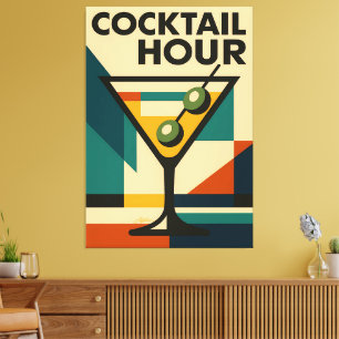 Mid Century Modern Bauhaus Cocktail Hour Martini Canvastryck