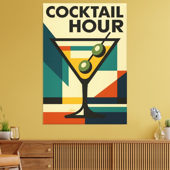 Mid Century Modern Bauhaus Cocktail Hour Martini Canvastryck (Insitu (Vardagsrum))