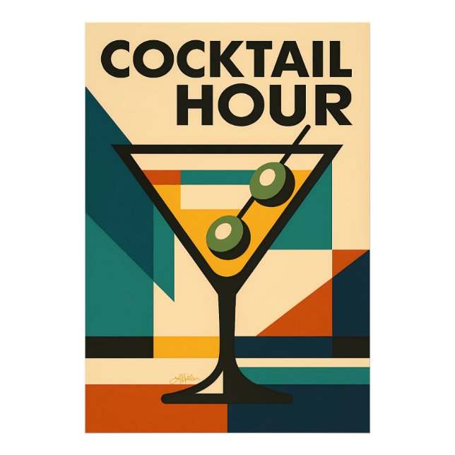 Mid Century Modern Bauhaus Cocktail Hour Martini Fototryck (Framsidan)