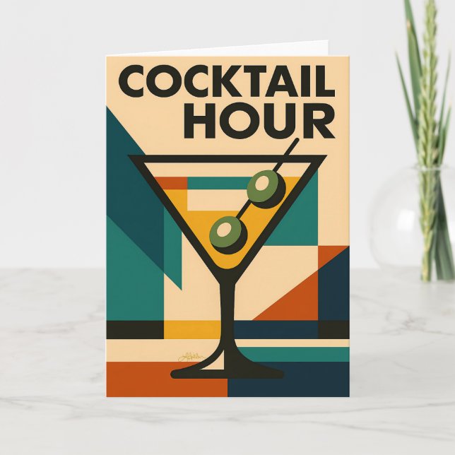 Mid Century Modern Bauhaus Cocktail Hour Martini Kort (Framsida)