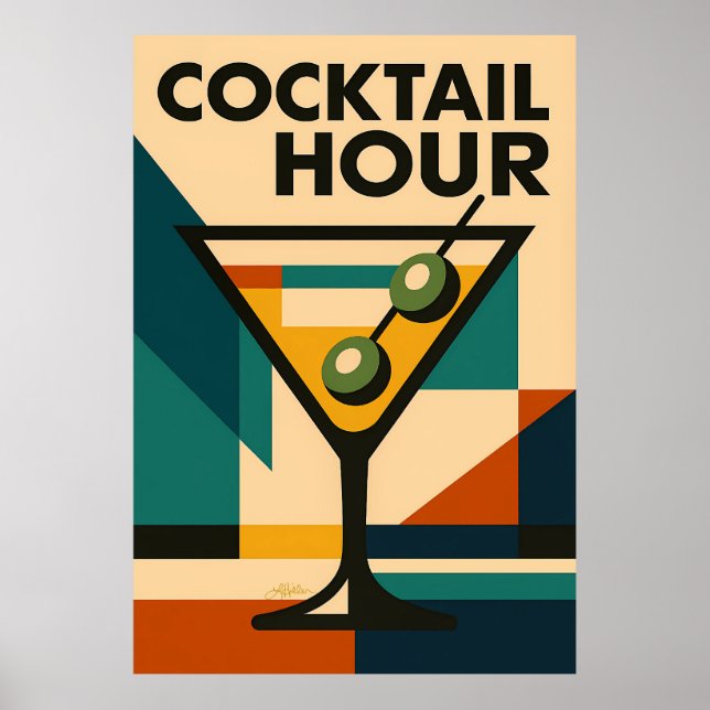 Mid Century Modern Bauhaus Cocktail Hour Martini Poster (Framsidan)