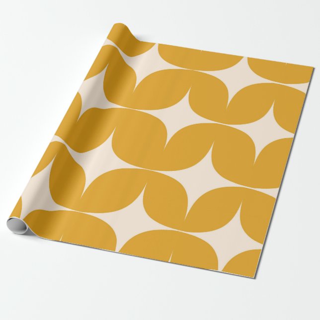 Mid Century Modern Beige Stjärnexplosioner på Oran Presentpapper (Utrullad)