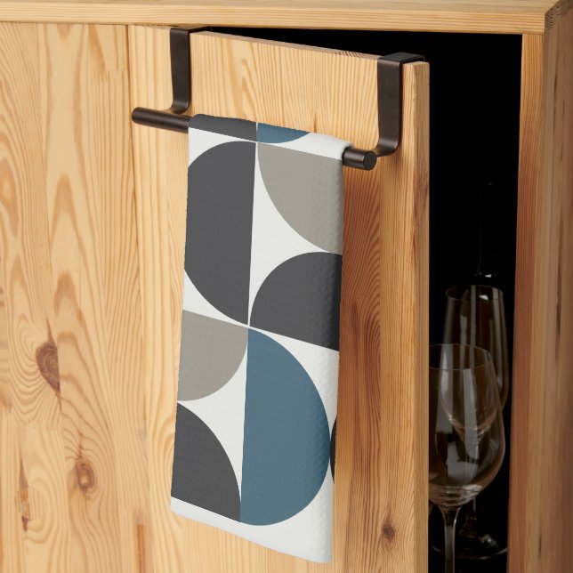 Mid-Century Modern Blå Grått Gunmetal   Kökshandduk (Thirds Fold)