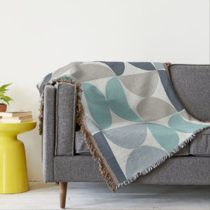 Mid-Century Modern blå grön och grå Filt