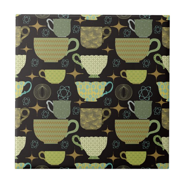 Mid Century Modern Black Tekopp Kakelplatta (Framsidan)