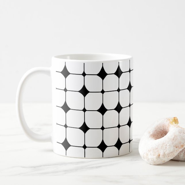 Mid Century Modern Black White Geometric Mönster Kaffemugg (Med munk)