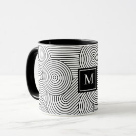 Mid Century Modern Black White Monogrammed Initial Mugg