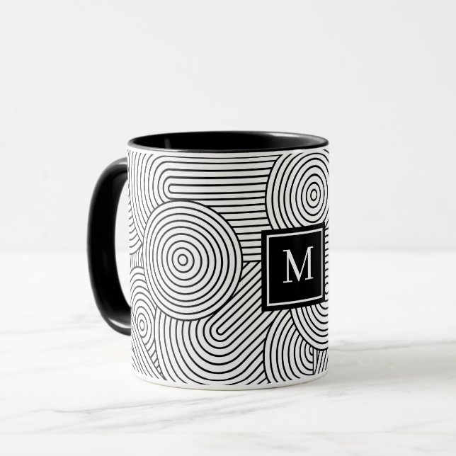 Mid Century Modern Black White Monogrammed Initial Mugg (Framsida vänster)