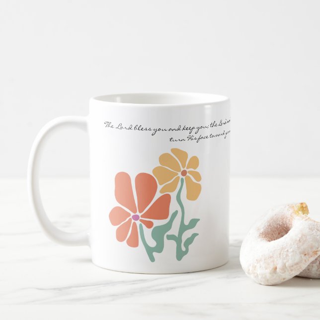 Mid Century Modern Blommande Bibelvers Välsignelse Kaffemugg (Med munk)