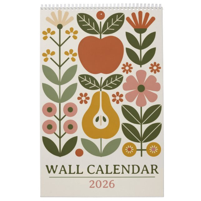 Mid Century Modern Blommig 2026 Retro Folk Art Väg Kalender (Omslag)