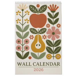 Mid Century Modern Blommig 2026 Retro Folk Art Väg Kalender