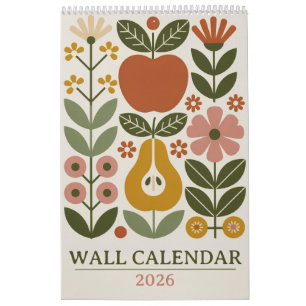 Mid Century Modern Blommig 2026 Retro Folk Art Väg Kalender