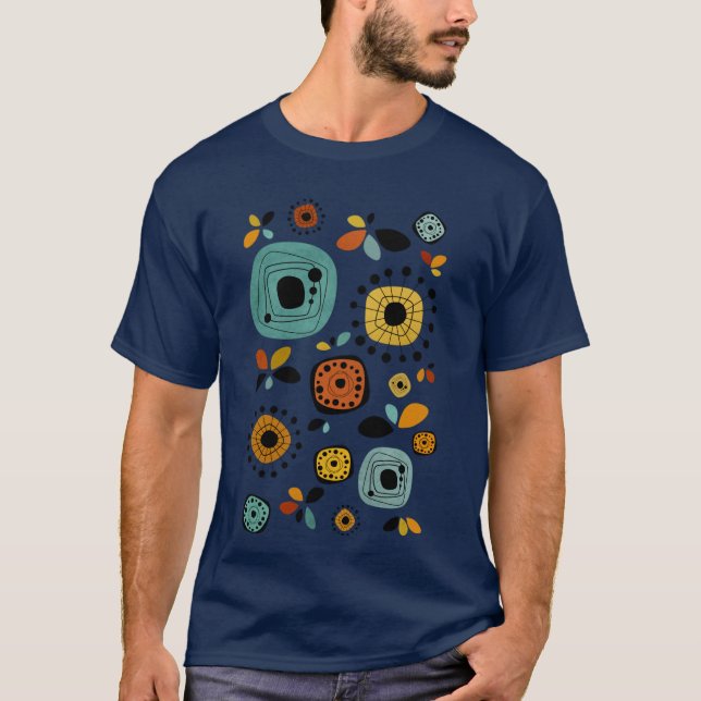 Mid Century Modern Blommönster 2 flicka T Shirt (Framsida)
