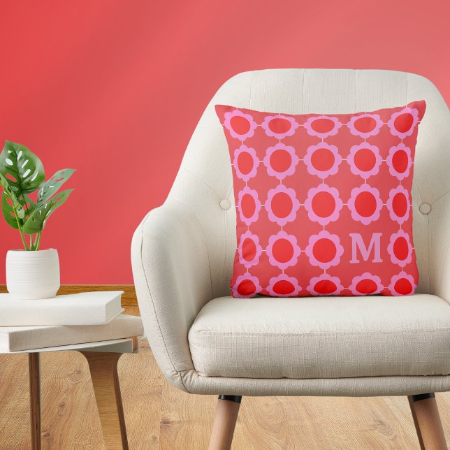 Mid Century Modern Blommönster Monogram Kudde (Skapare uppladdad)