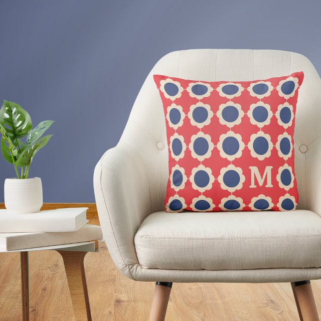 Mid Century Modern Blommönster Monogram Kudde (Skapare uppladdad)