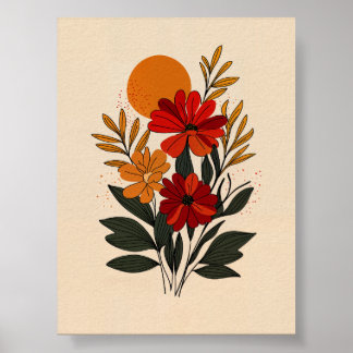 Mid-Century Modern Blomsterplansch | Terrakotta Bo Poster
