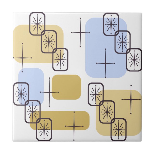 Mid Century Modern Blue Guld Kakelplatta (Framsidan)